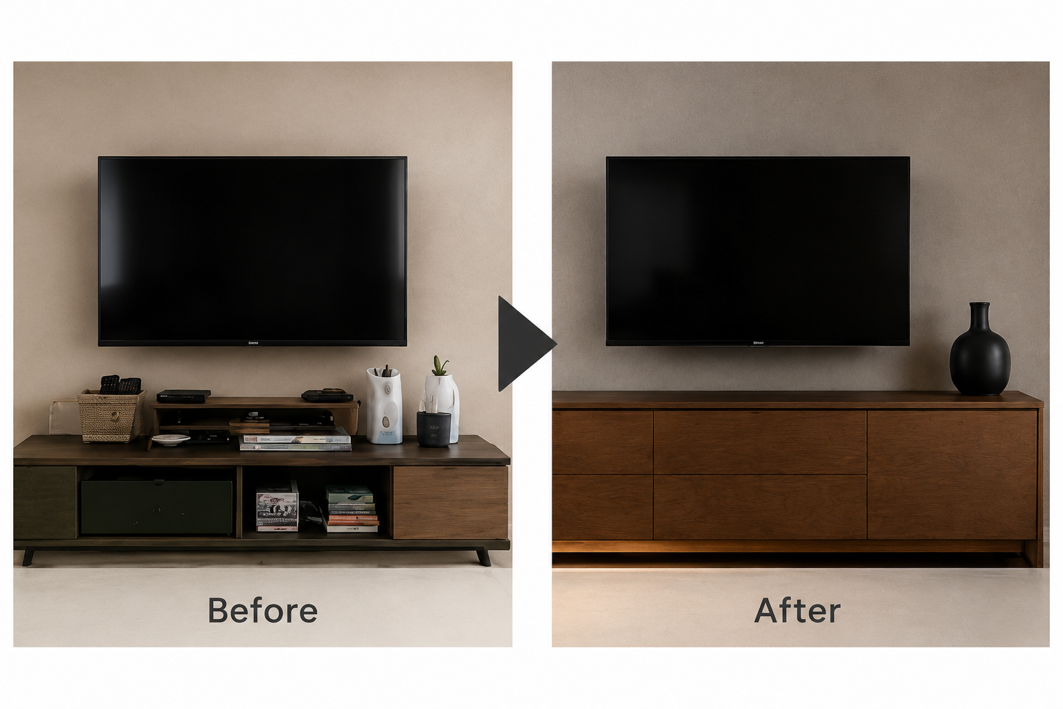 テレビまわりの生活用品を整理して見え方を整えたBefore＆After